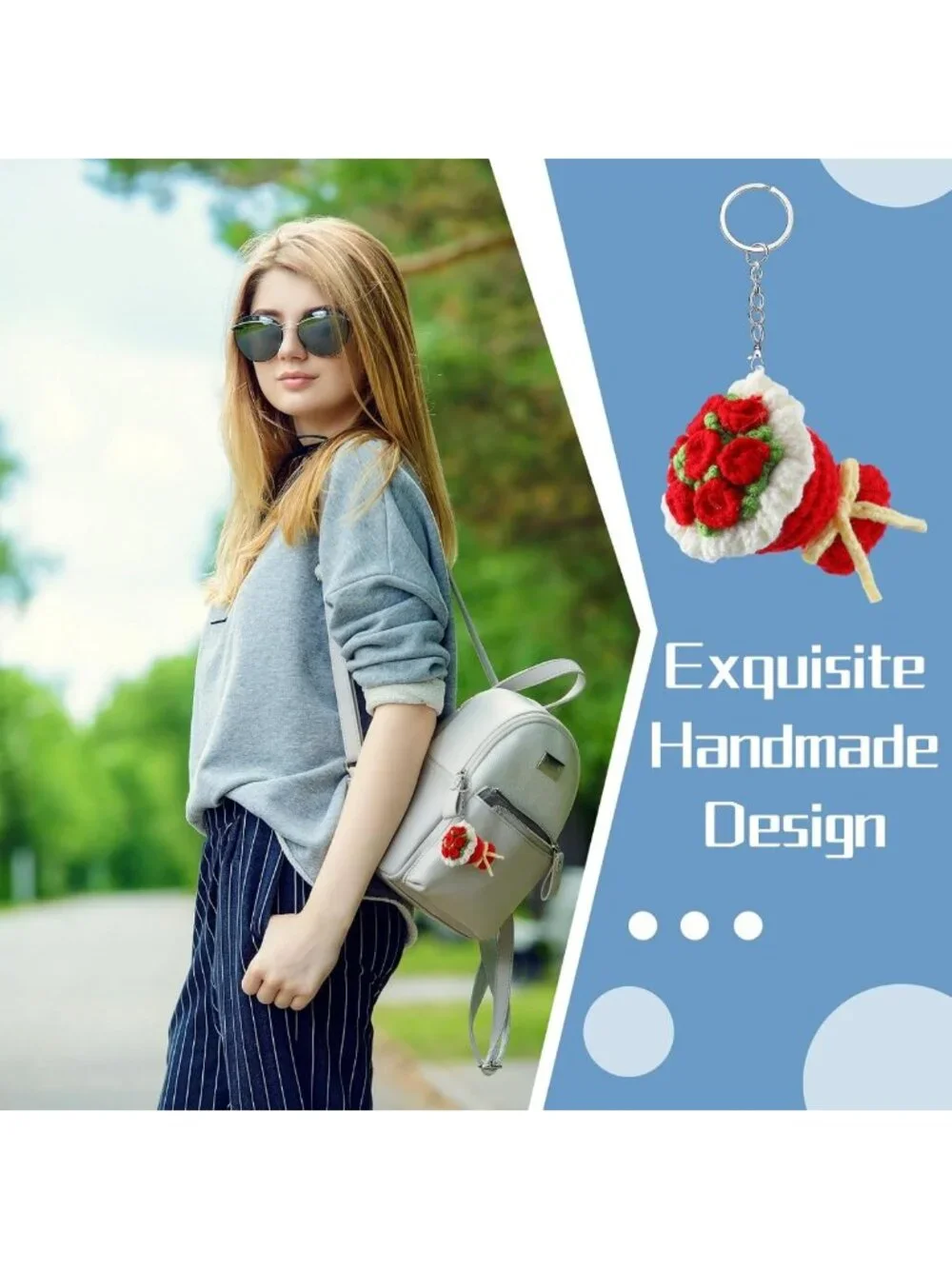 Handmade Crochet Flower Keychain Set - 10 Pcs Bag Charm for Gifts & Decor